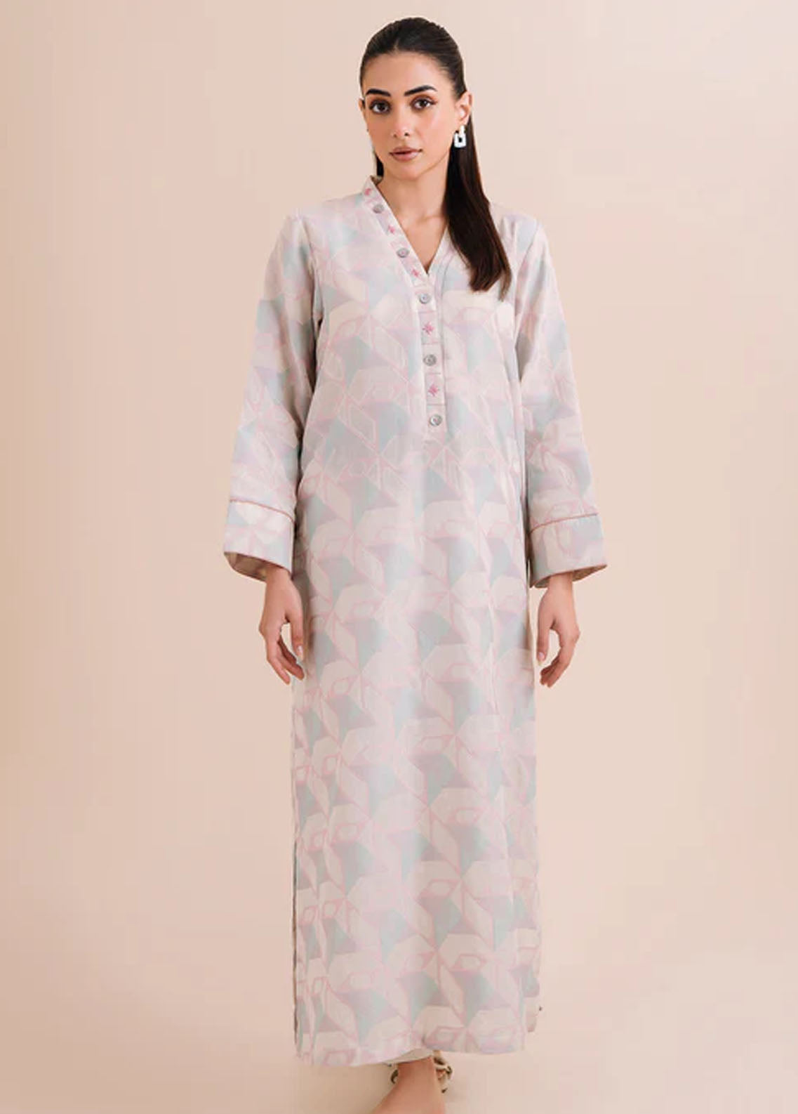 Declare Pret Printed Jacquard Kurti P1077-Beige