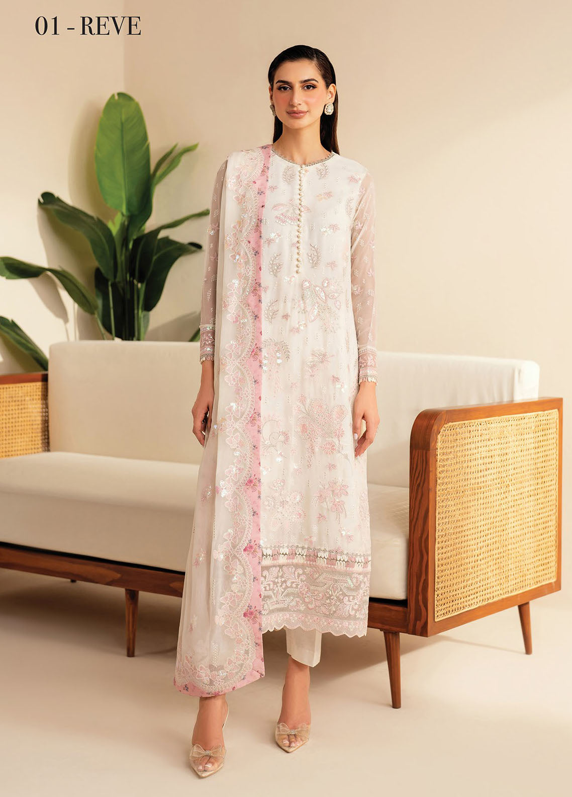 Deme by Xenia Embroidered Chiffon Suits Unstitched 3 Piece XE25DC D-01 Reve