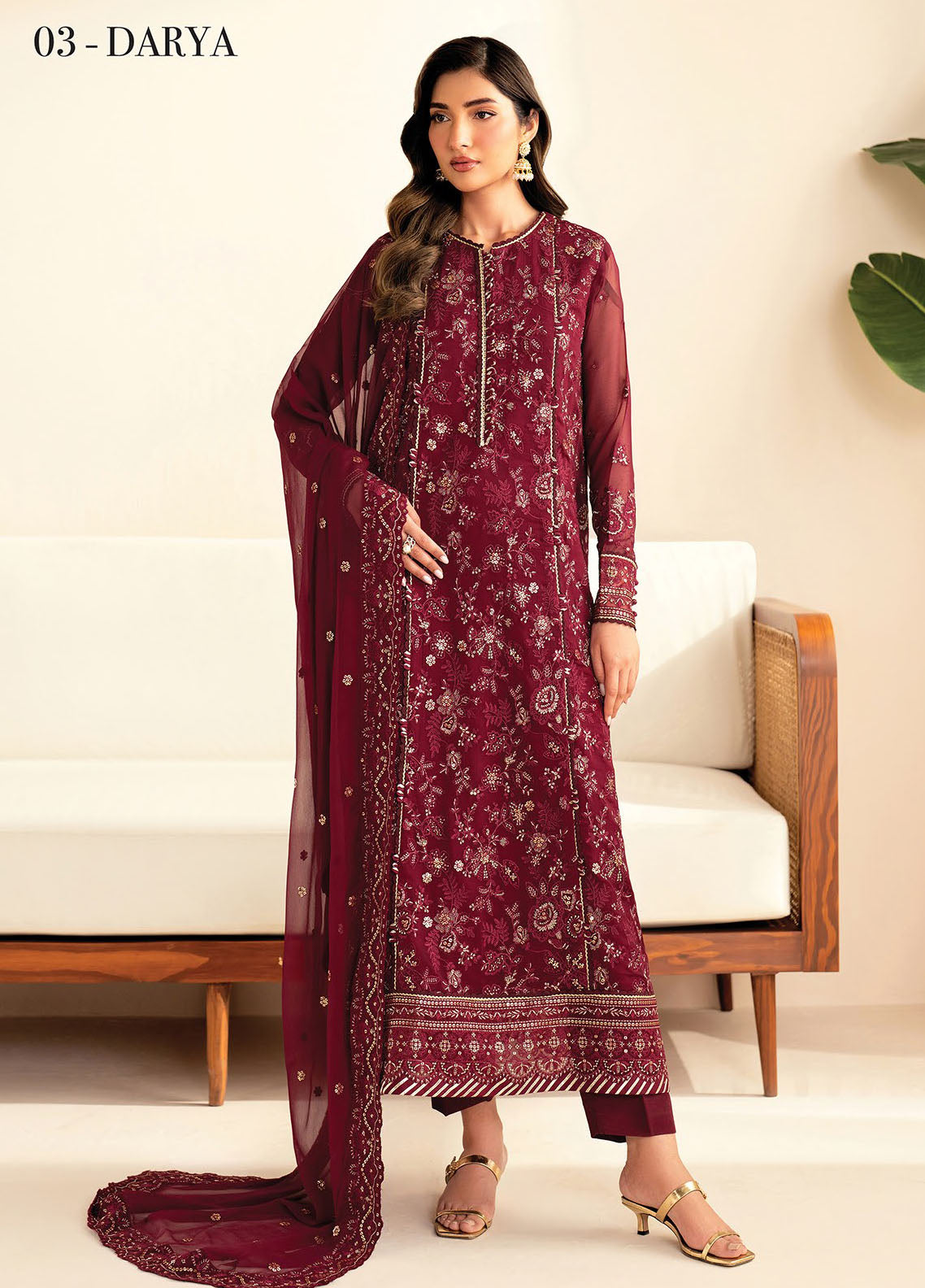 Deme by Xenia Embroidered Chiffon Suits Unstitched 3 Piece XE25DC D-03 Darya