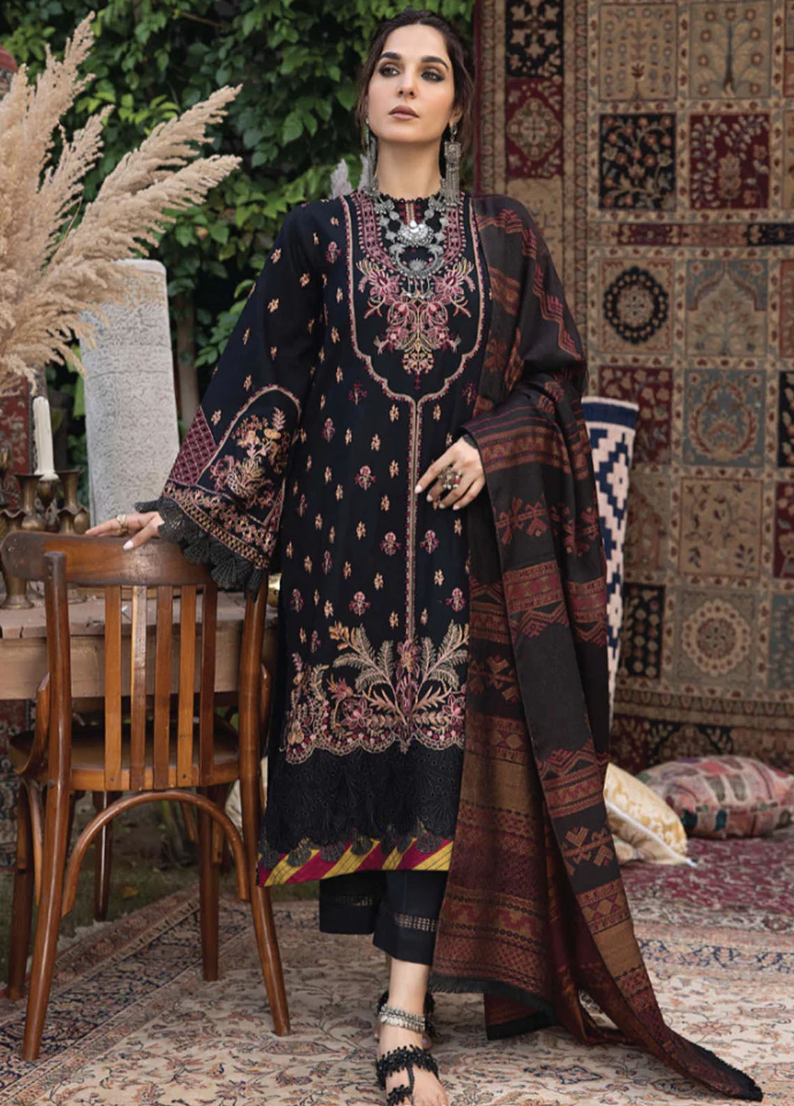 Denara By Humdum Embroidered Wool Suit Unstitched 3 Piece HD24D D-01 - Winter Collection