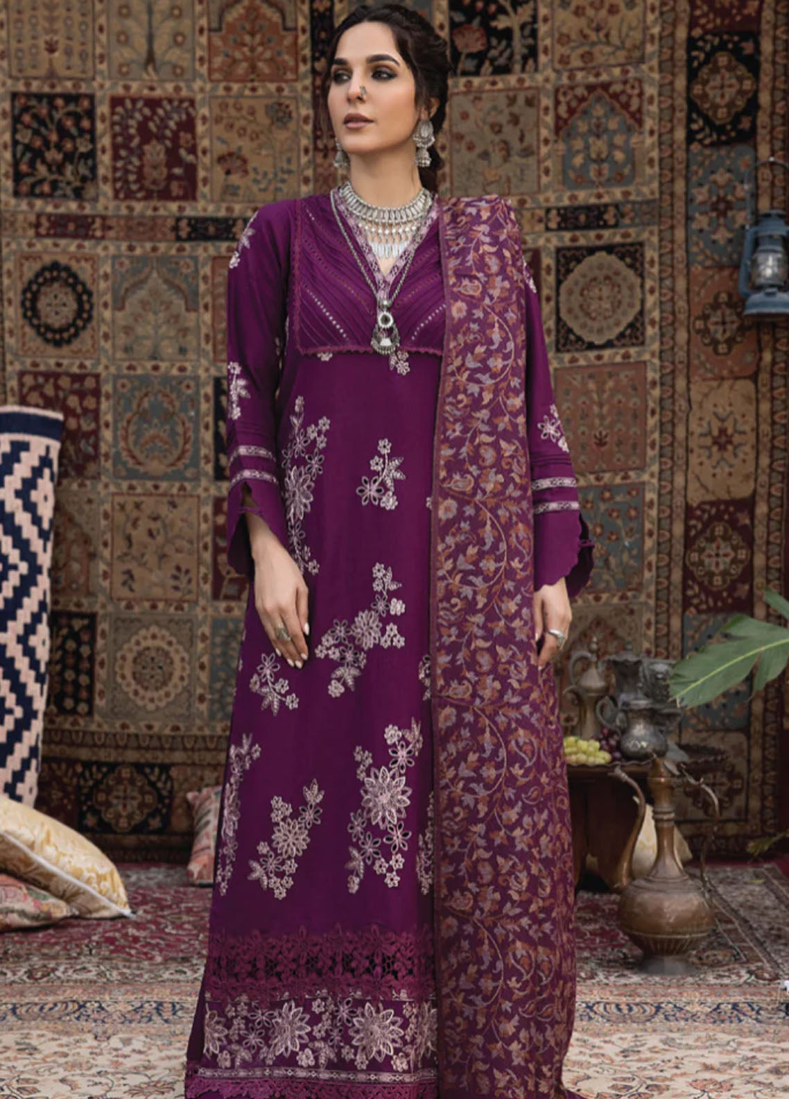 Denara By Humdum Embroidered Wool Suit Unstitched 3 Piece HD24D D-05 - Winter Collection