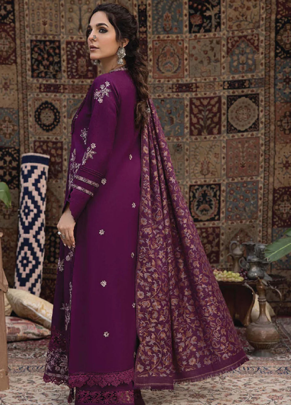 Denara By Humdum Embroidered Wool Suit Unstitched 3 Piece HD24D D-05 - Winter Collection