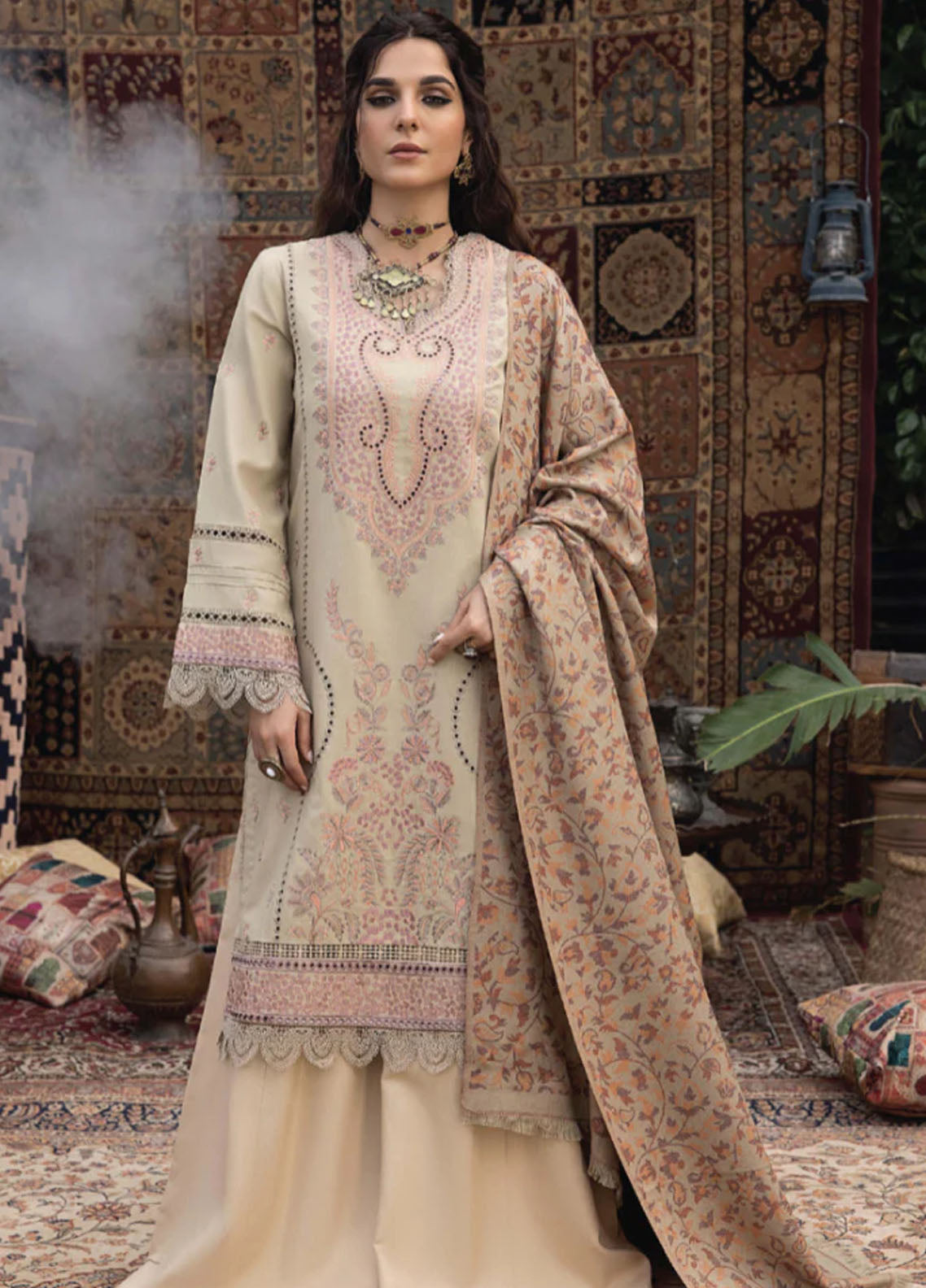 Denara By Humdum Embroidered Wool Suit Unstitched 3 Piece HD24D D-10 - Winter Collection