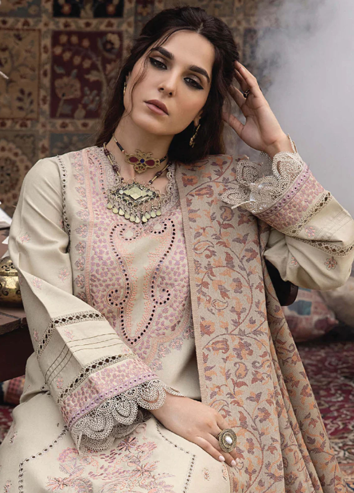 Denara By Humdum Embroidered Wool Suit Unstitched 3 Piece HD24D D-10 - Winter Collection