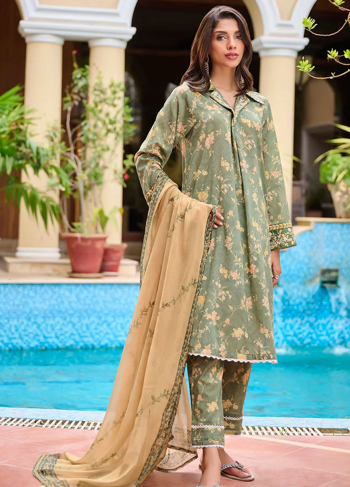 Dhanak Pret Embroidered Cotton 2 Piece Suit DHK23-D2 DC-2230 DARK GREEN