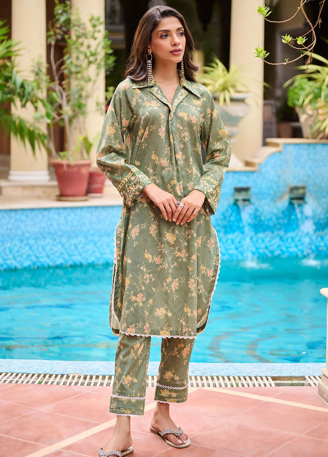 Dhanak Pret Embroidered Cotton 2 Piece Suit DHK23-D2 DC-2230 DARK GREEN