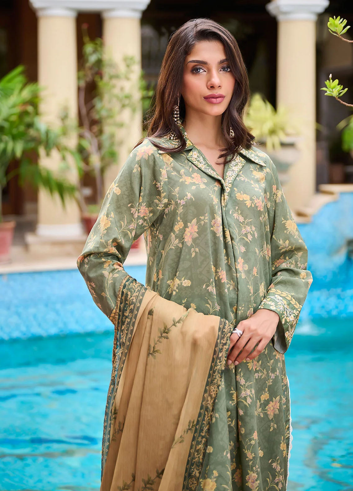 Dhanak Pret Embroidered Cotton 2 Piece Suit DHK23-D2 DC-2230 DARK GREEN