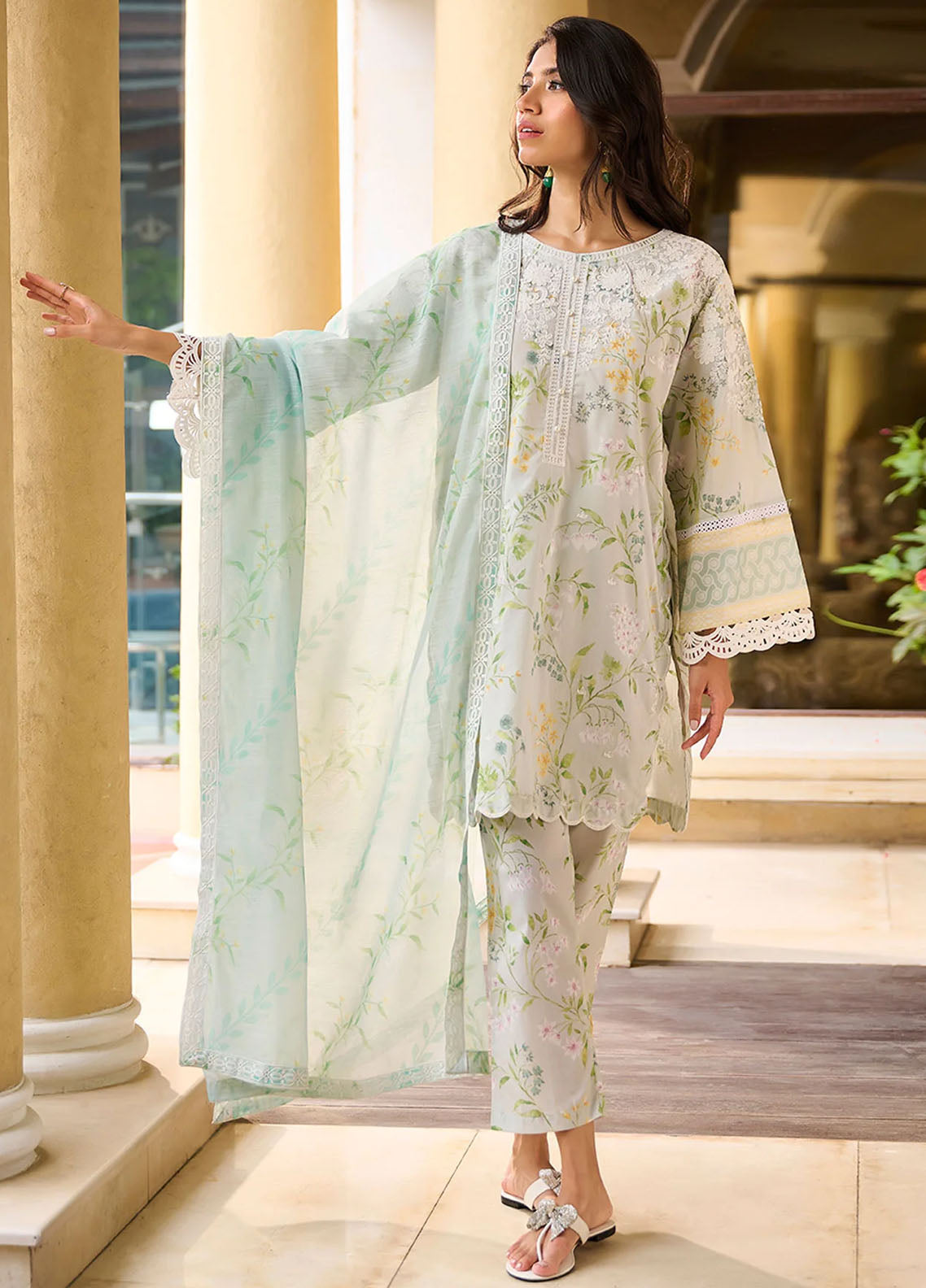 Dhanak Pret Embroidered Cotton 2 Piece Suit DHK23-D2 DC-2231 LIGHT GREEN