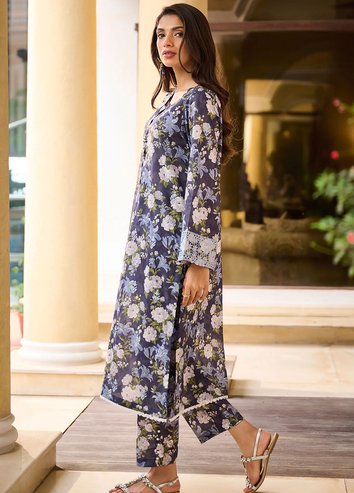 Dhanak Pret Embroidered Cotton 2 Piece Suit DHK23-D2 DC-2232 NAVY BLUE