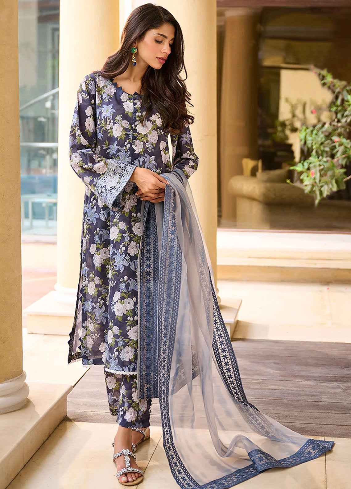 Dhanak Pret Embroidered Cotton 2 Piece Suit DHK23-D2 DC-2232 NAVY BLUE