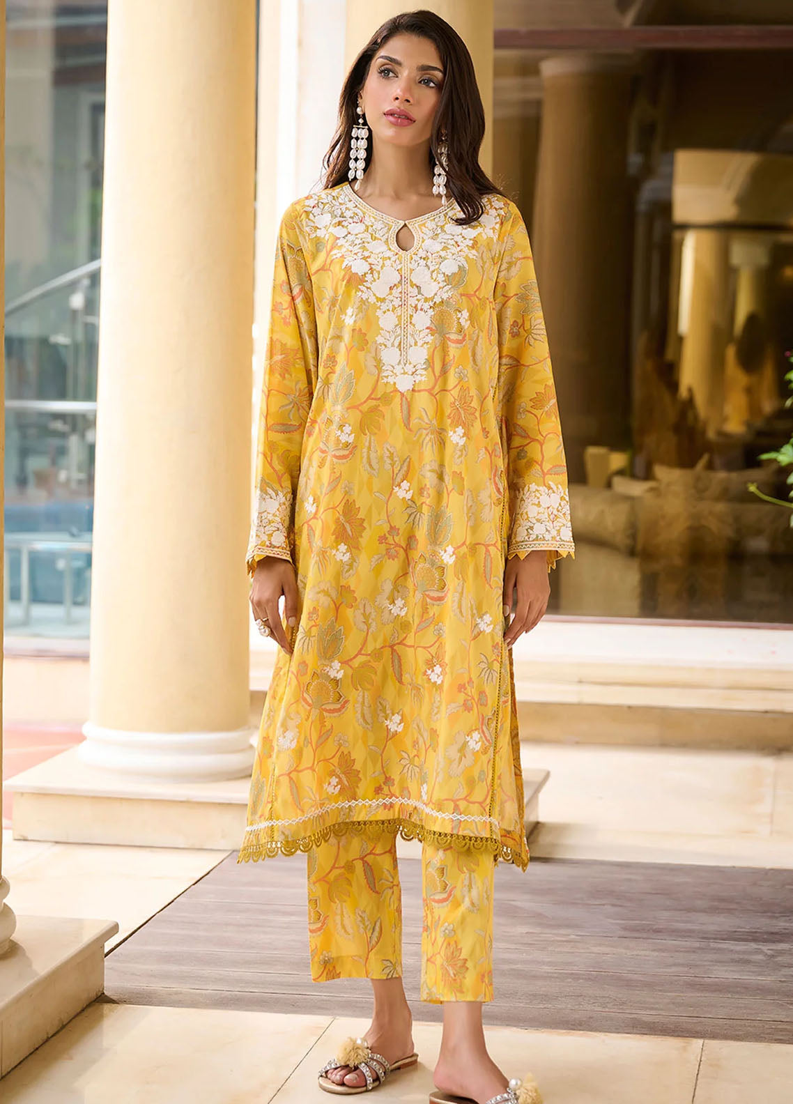 Dhanak Pret Embroidered Cotton 2 Piece Suit DHK23-D2 DC-2233 YELLOW