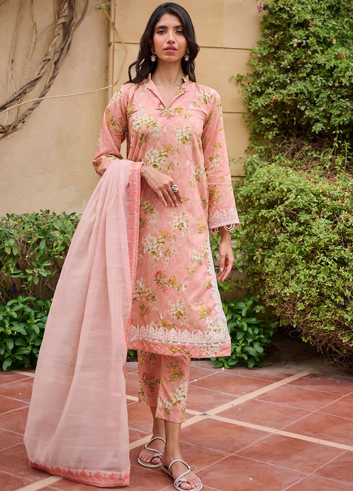 Dhanak Pret Embroidered Cotton 2 Piece Suit DHK23-D2 DC-2235 PEACH