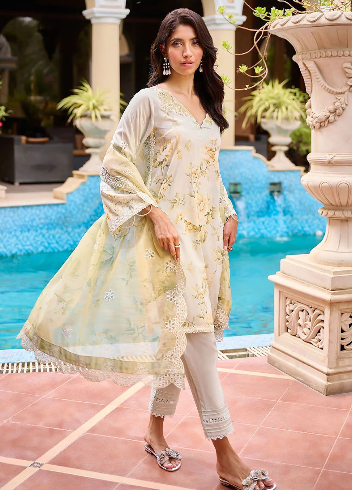 Dhanak Pret Embroidered Cotton 2 Piece Suit DHK23-D2 DC-2236 LIGHT GREEN