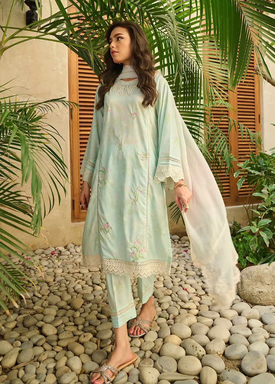 Dhanak Pret Embroidered Lawn 2 Piece Suit DC-2177 LIGHT GREEN