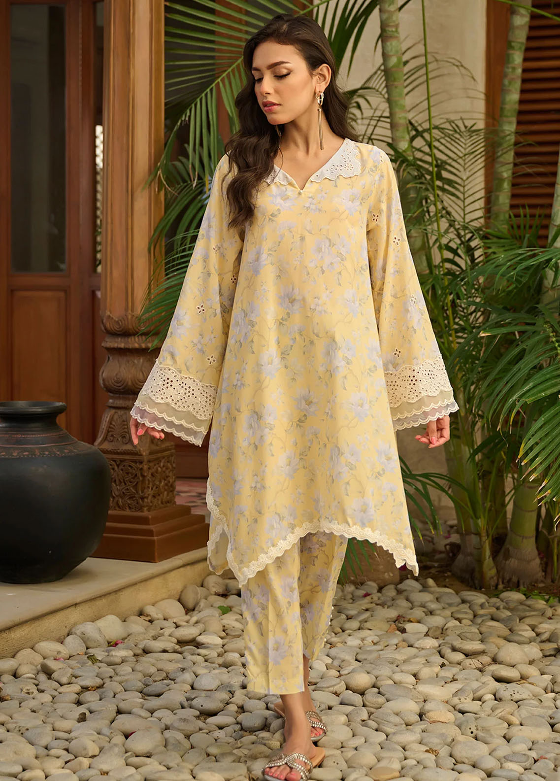 Dhanak Pret Embroidered Lawn 2 Piece Suit DC-2178 LEMON