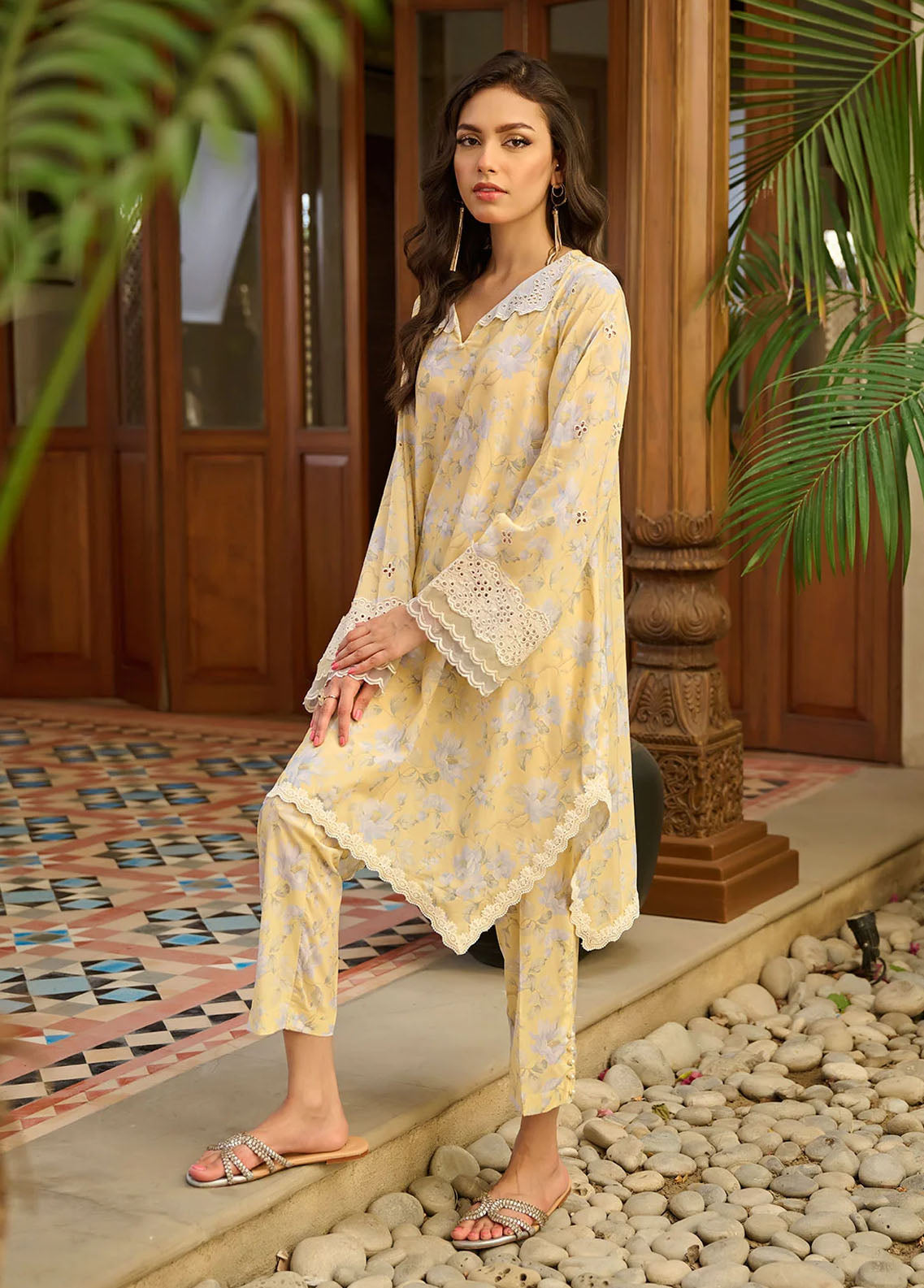 Dhanak Pret Embroidered Lawn 2 Piece Suit DC-2178 LEMON