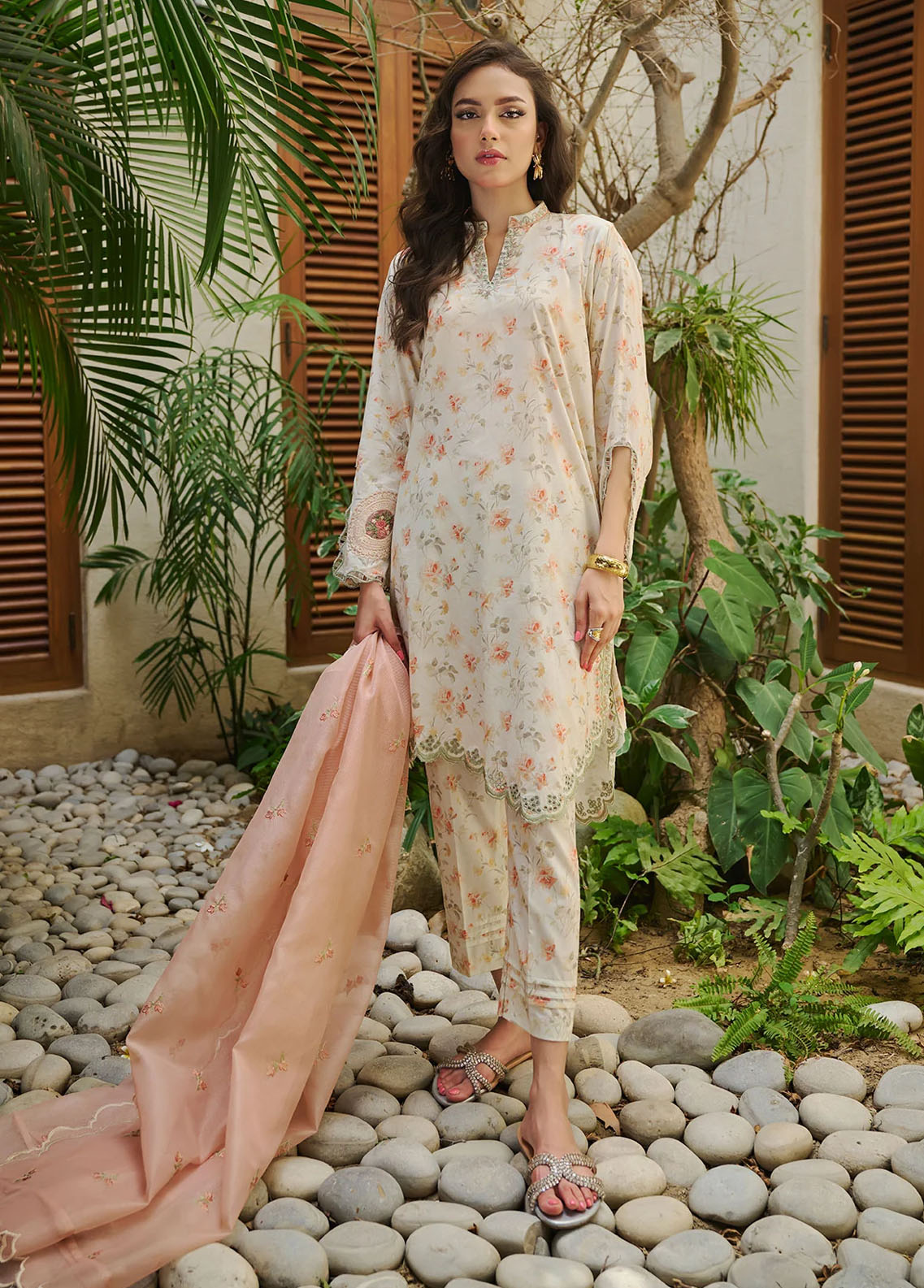 Dhanak Pret Embroidered Lawn 2 Piece Suit DC-2181 OFF WHITE