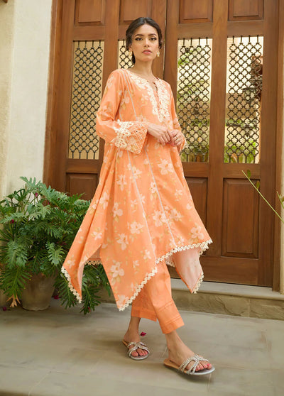 Dhanak Pret Embroidered Lawn 2 Piece Suit DC-2194 ORANGE