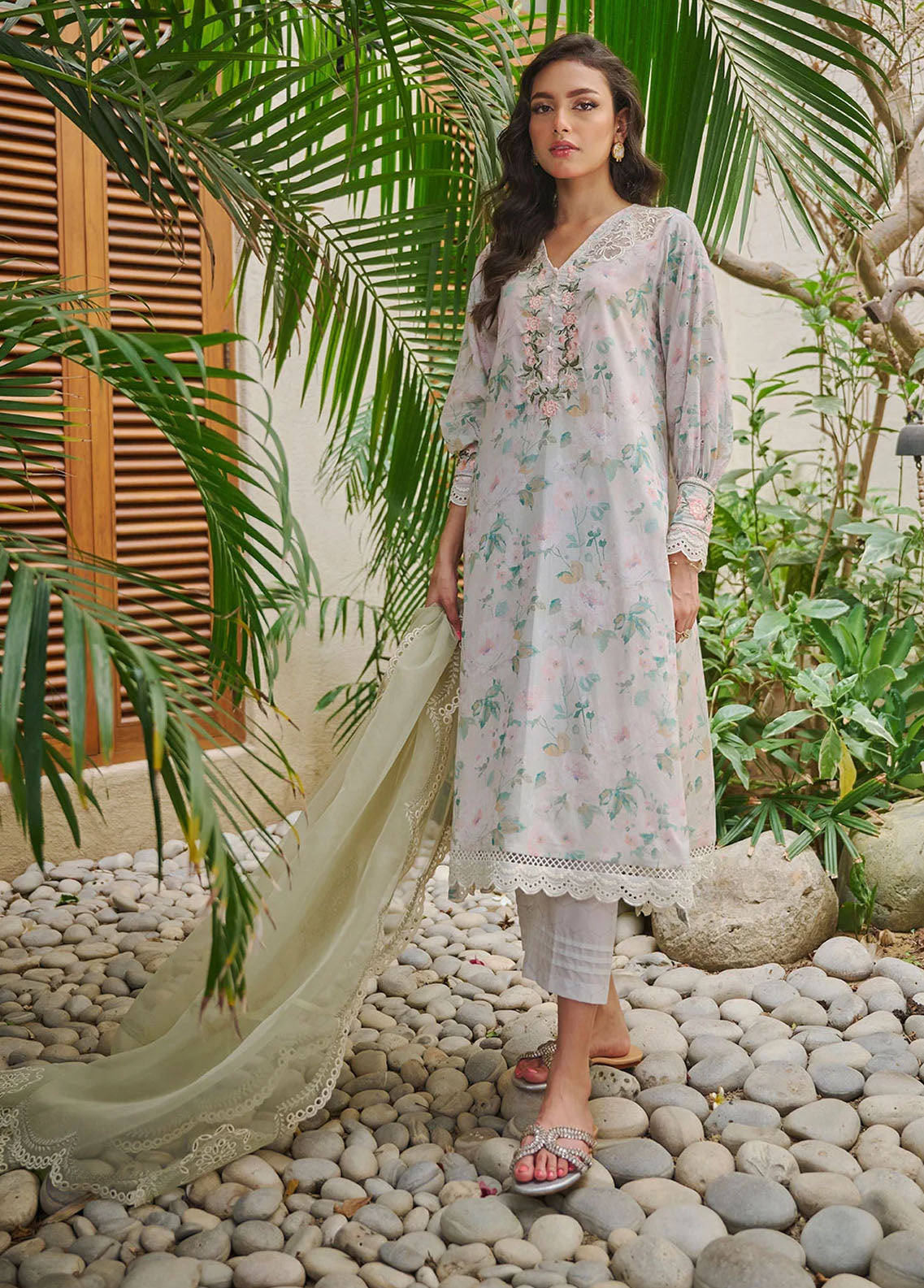 Dhanak Pret Embroidered Lawn 2 Piece Suit DC-2201 GREY