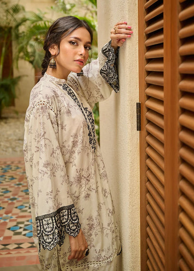 Dhanak Pret Embroidered Lawn 2 Piece Suit DC-2202 OFF WHITE