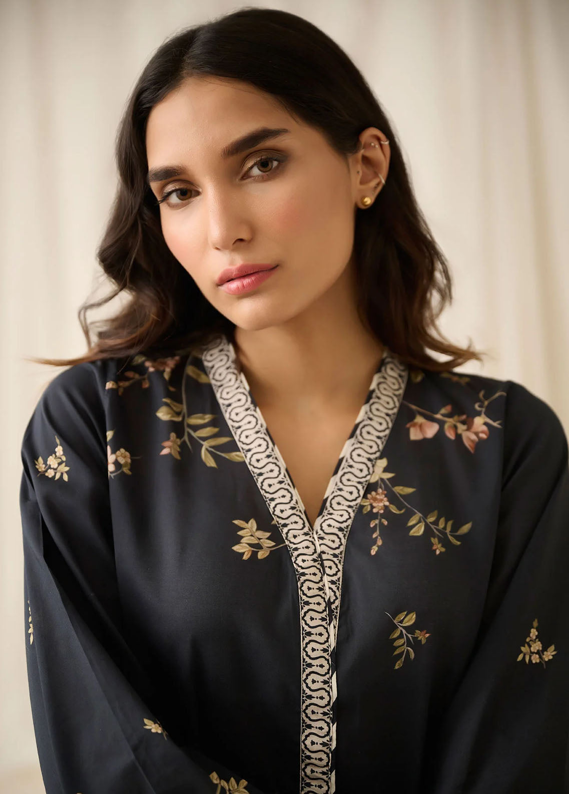 Dhanak Pret Embroidered Lawn Kurti DHK23BW DC-0513 BLACK