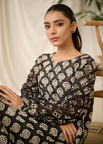 Dhanak Pret Embroidered Lawn Kurti DHK23BW DC-0515 BLACK