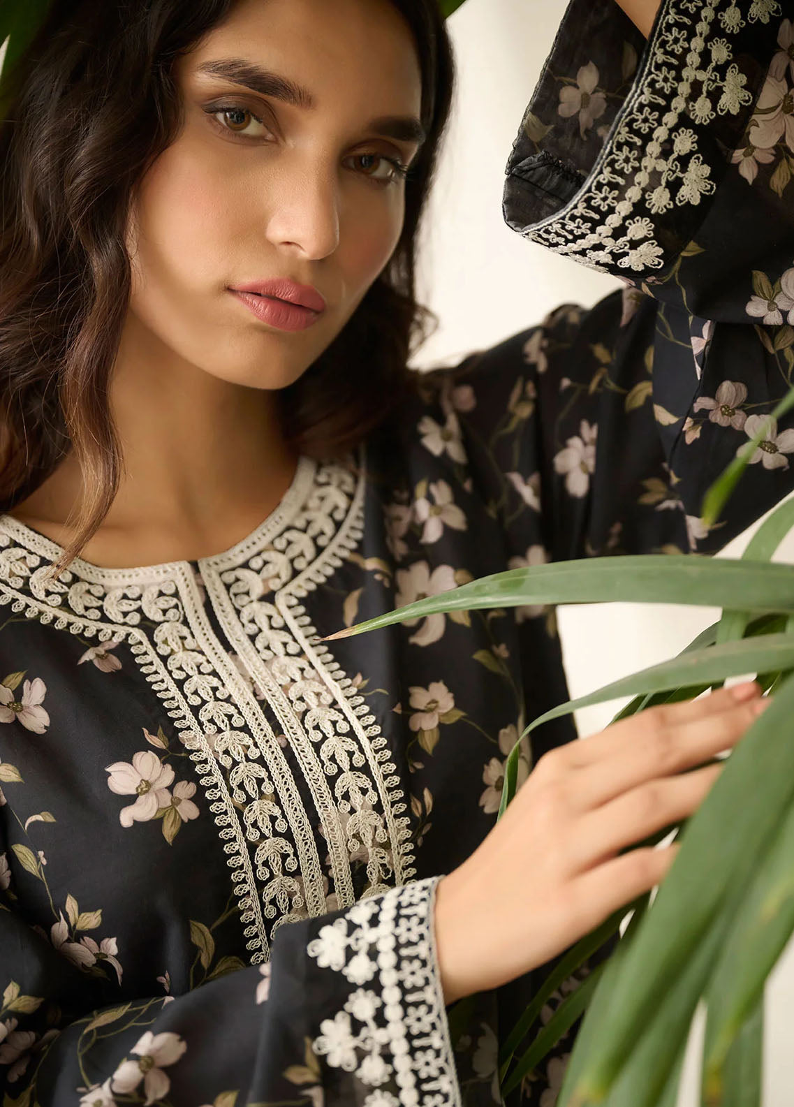 Dhanak Pret Embroidered Lawn Kurti DHK23BW DC-0516 BLACK