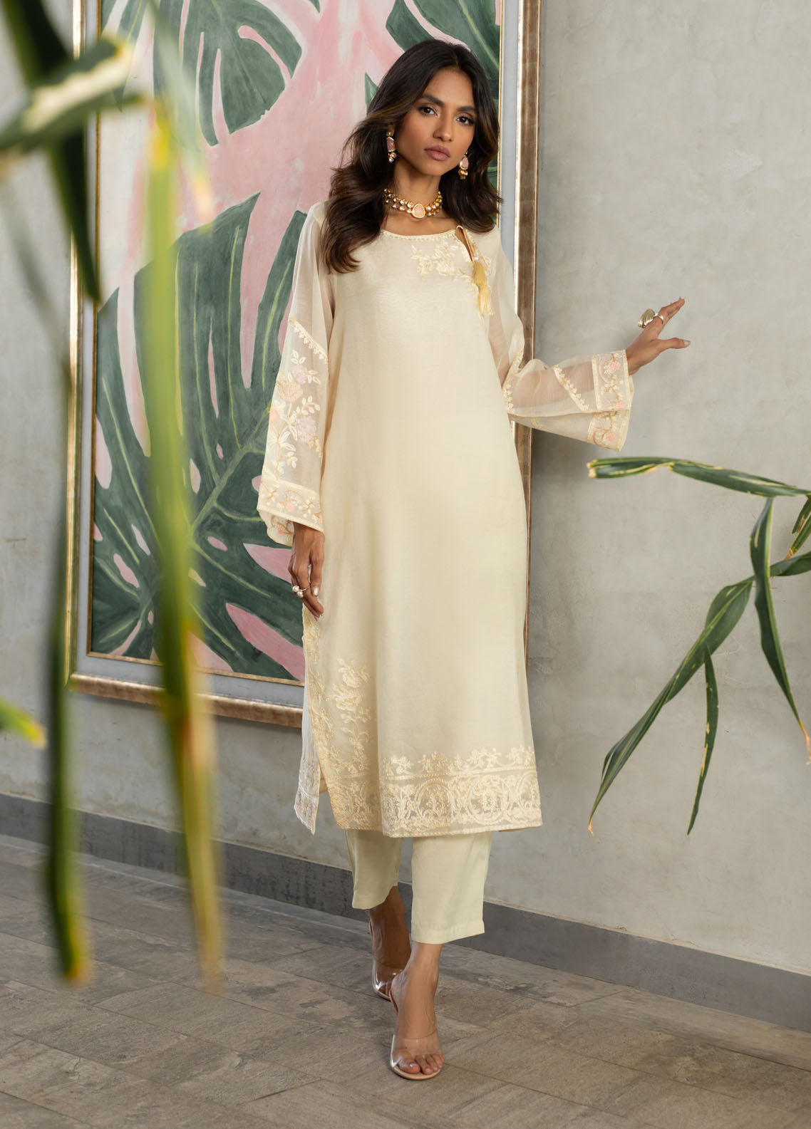 Dhanak Pret Embroidered 2 Piece Suit DA-1756 OFF-WHITE