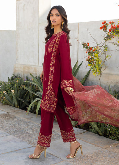 Dhanak Pret Embroidered 2 Piece Suit SS24DA-2290 MAROON