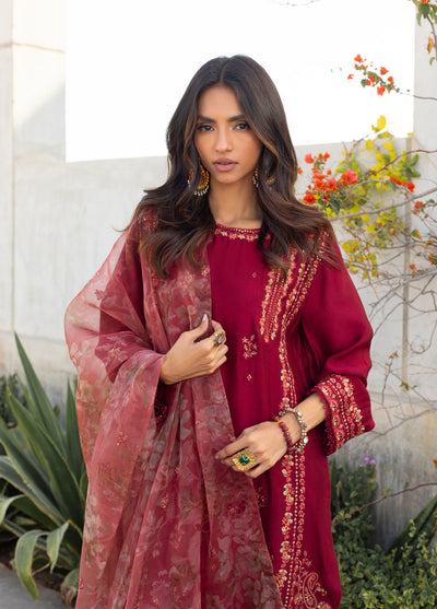 Dhanak Pret Embroidered 2 Piece Suit SS24DA-2290 MAROON