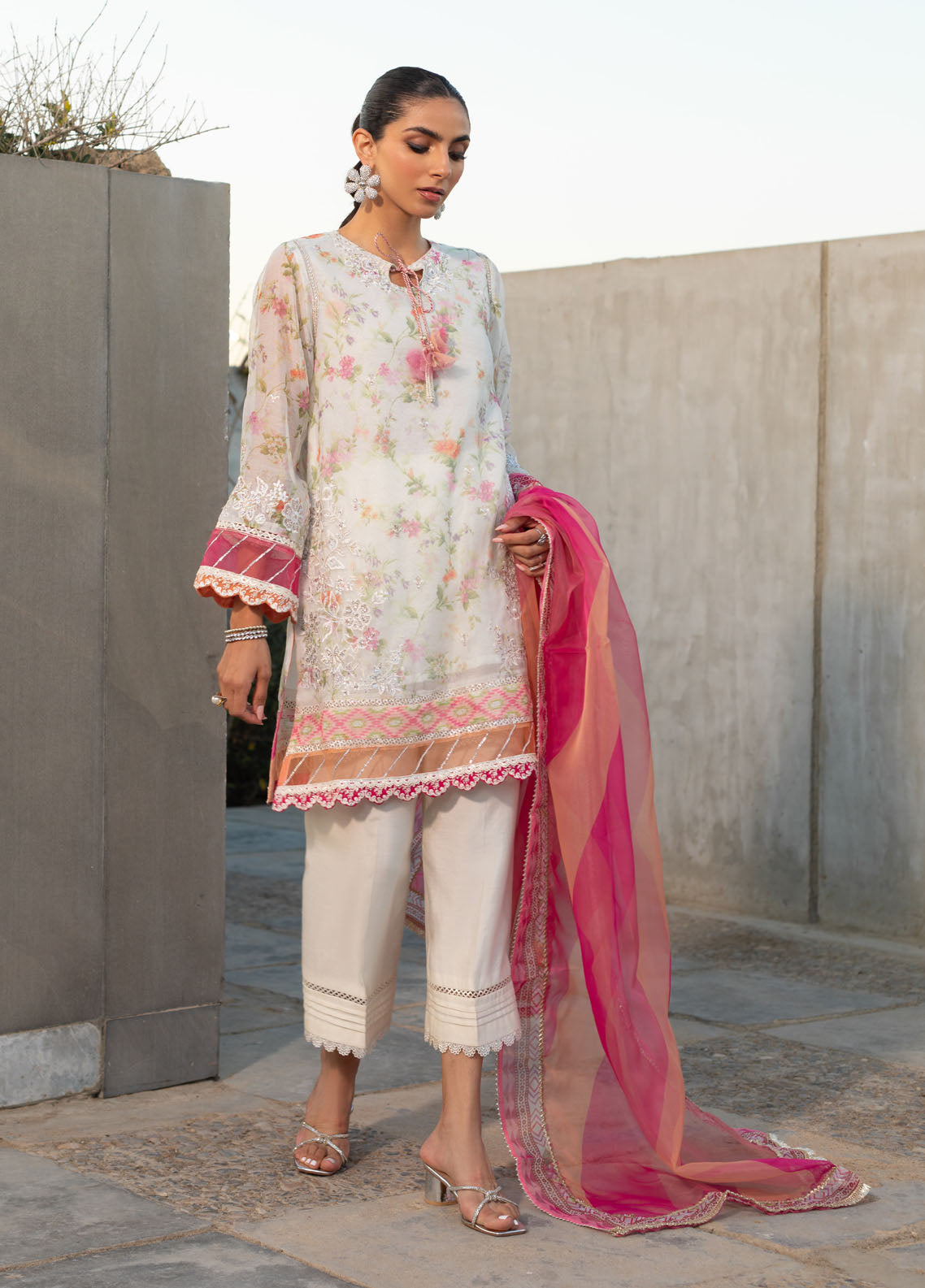 Dhanak Pret Embroidered 2 Piece Suit SS24DA-2291 L-PINK