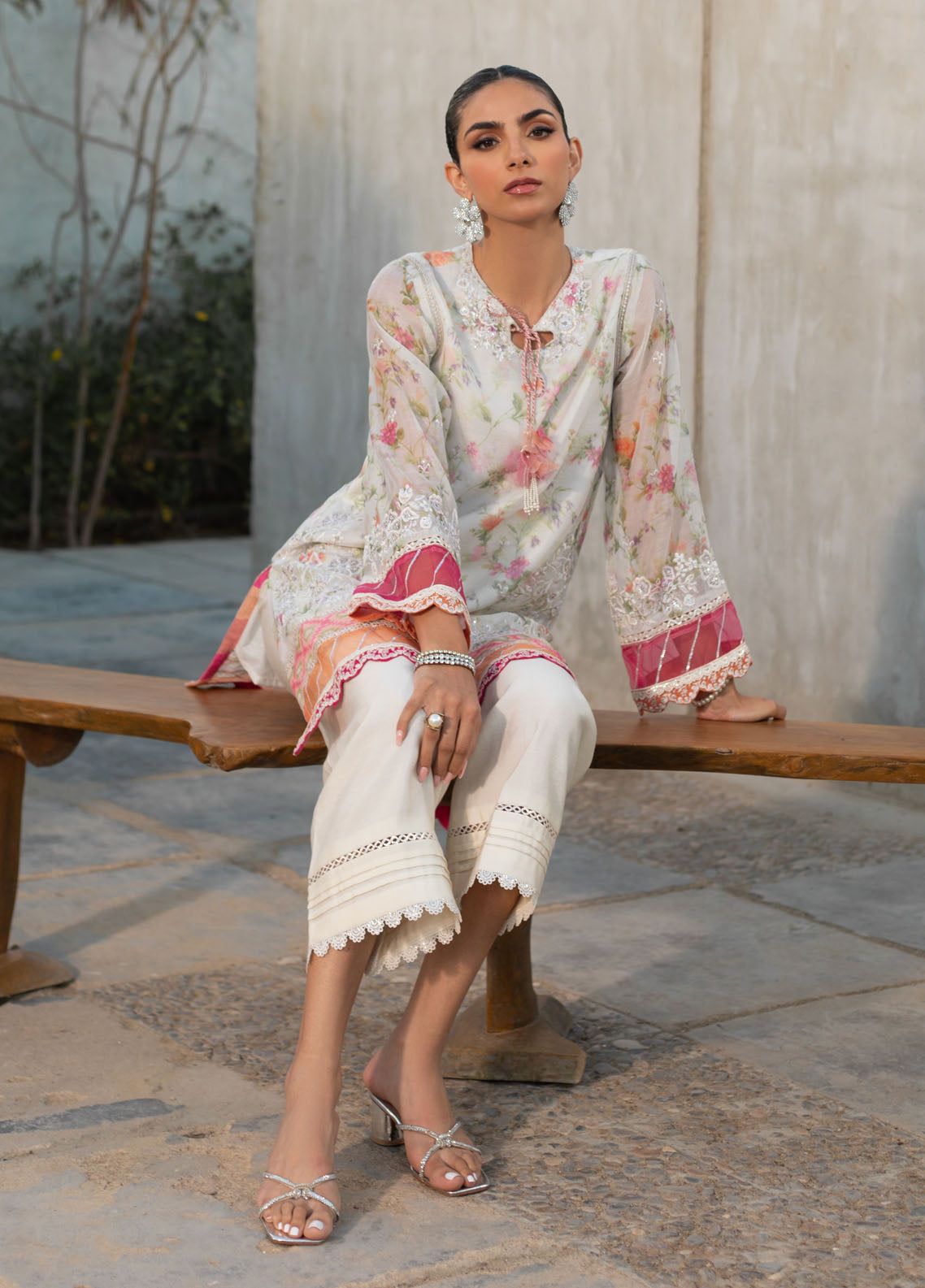 Dhanak Pret Embroidered 2 Piece Suit SS24DA-2291 L-PINK