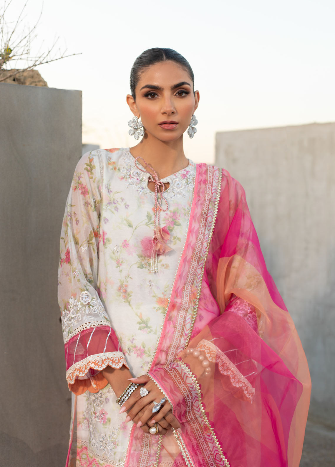 Dhanak Pret Embroidered 2 Piece Suit SS24DA-2291 L-PINK