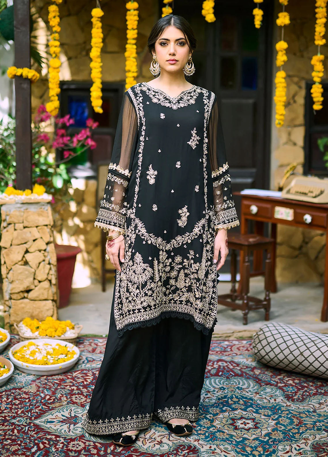 Dhanak Pret Embroidered Chiffon 2 Piece Suit SS24DA-2270 Black