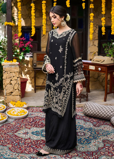 Dhanak Pret Embroidered Chiffon 2 Piece Suit SS24DA-2270 Black