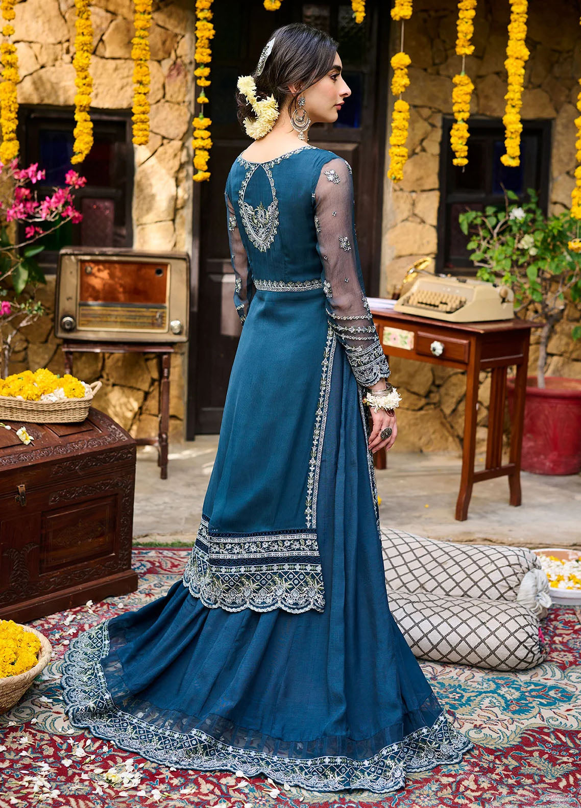 Dhanak Pret Embroidered Chiffon 2 Piece Suit SS24DA-2361 Tarquoise Blue