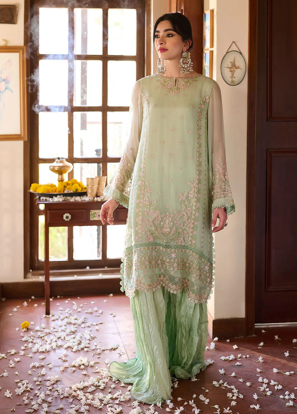 Dhanak Pret Embroidered Chiffon 2 Piece Suit SS24DA-2362 Light Green