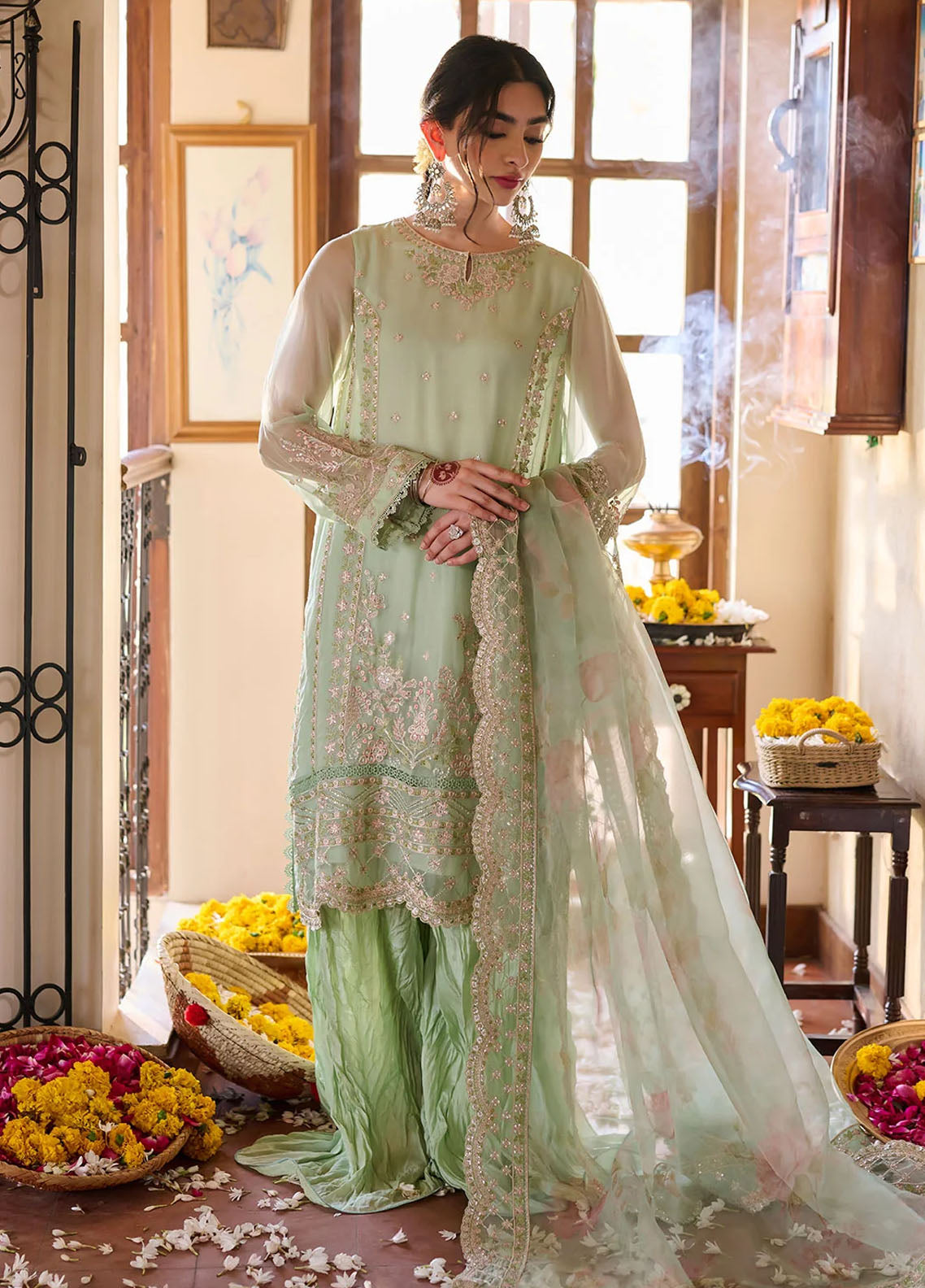 Dhanak Pret Embroidered Chiffon 2 Piece Suit SS24DA-2362 Light Green