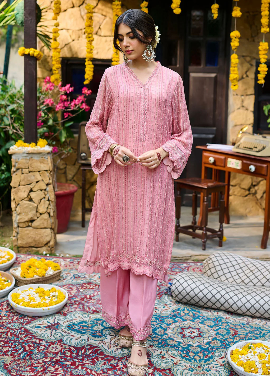 Dhanak Pret Embroidered Chiffon 2 Piece Suit SS24DA-2364 Pink