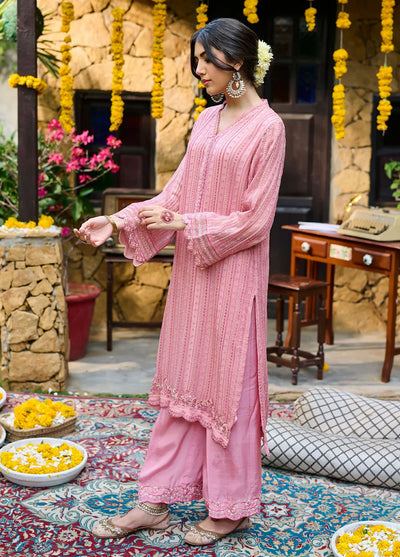 Dhanak Pret Embroidered Chiffon 2 Piece Suit SS24DA-2364 Pink