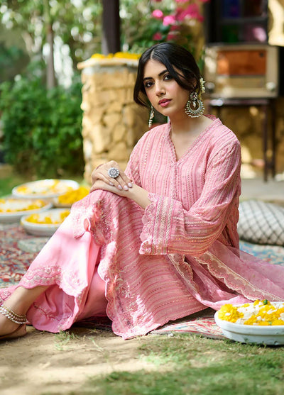 Dhanak Pret Embroidered Chiffon 2 Piece Suit SS24DA-2364 Pink