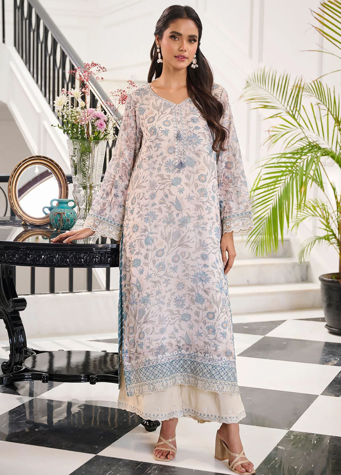 Dhanak Pret Embroidered Chiffon 2 Piece Suit SS24DA-2365 Sky Blue