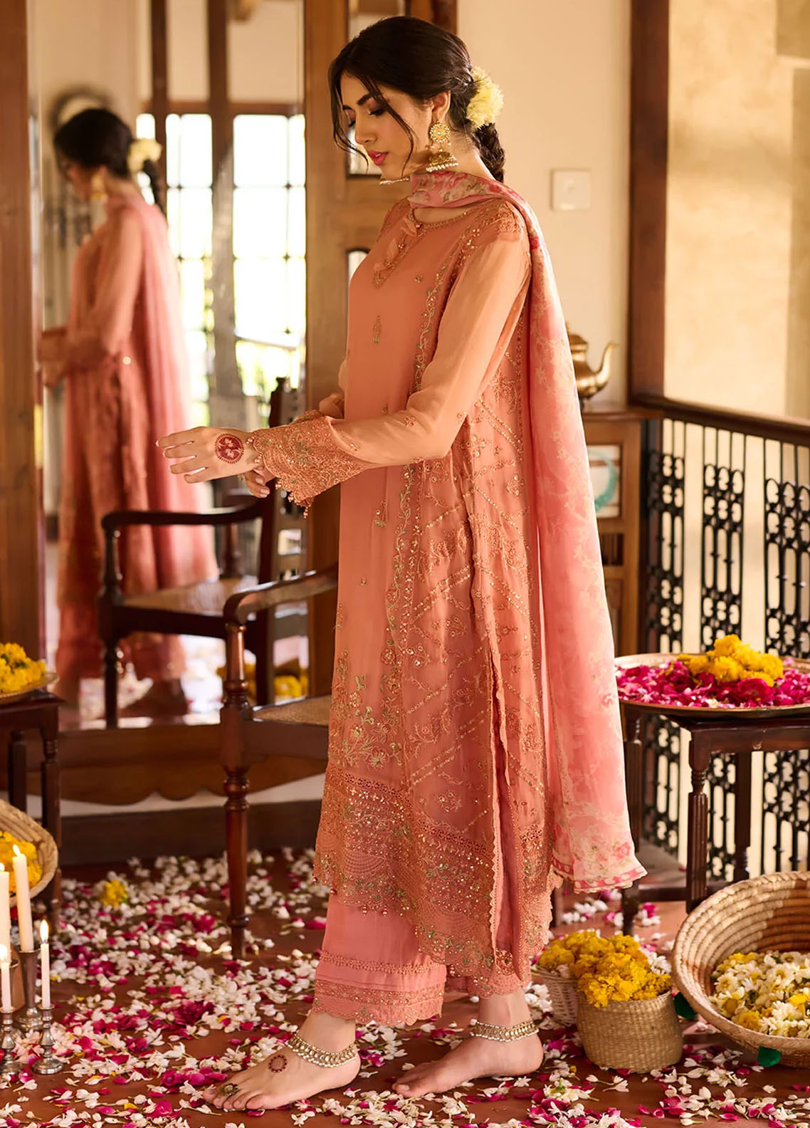 Dhanak Pret Embroidered Chiffon 2 Piece Suit SS24DA-2366 Rust