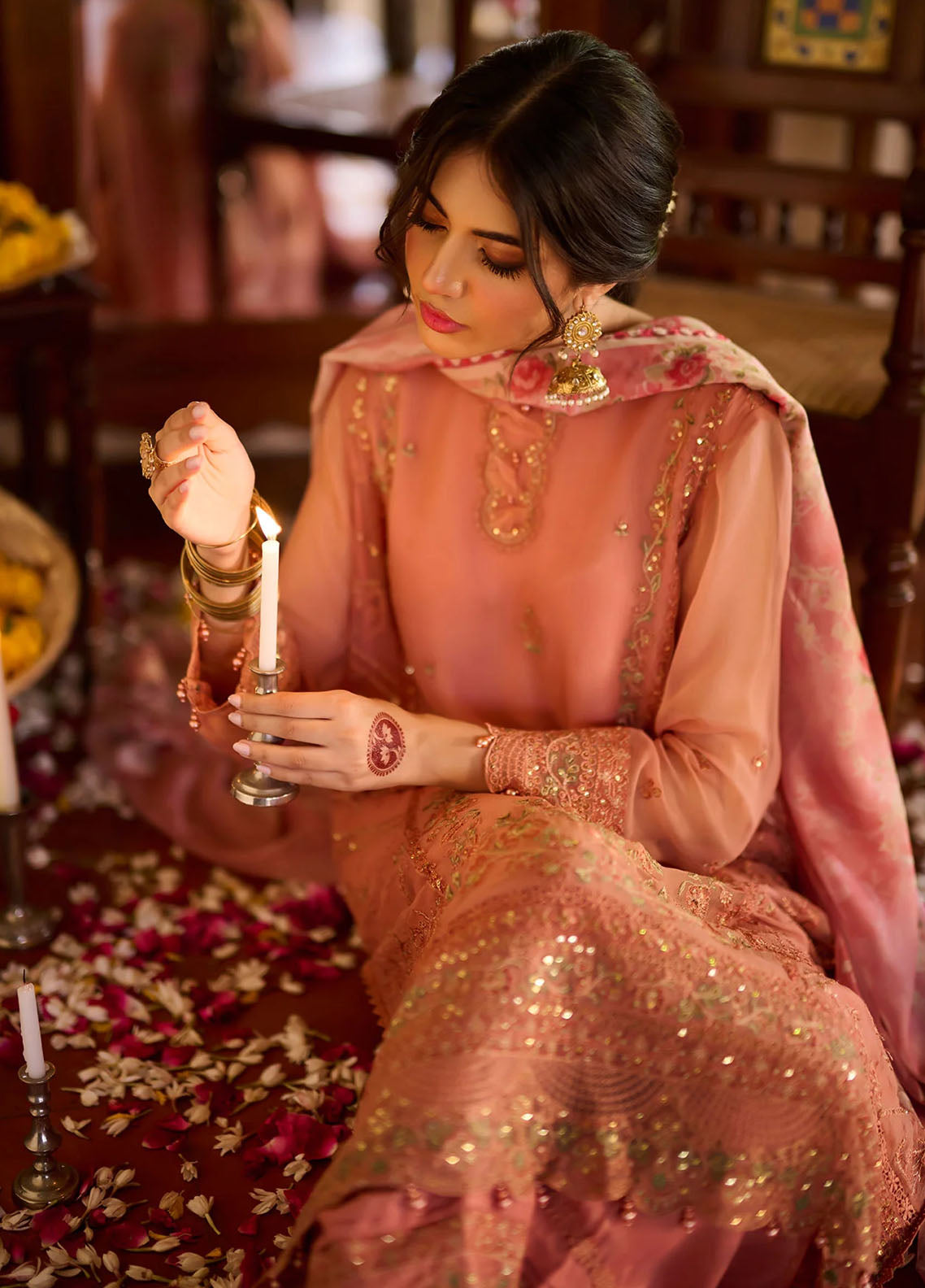 Dhanak Pret Embroidered Chiffon 2 Piece Suit SS24DA-2366 Rust