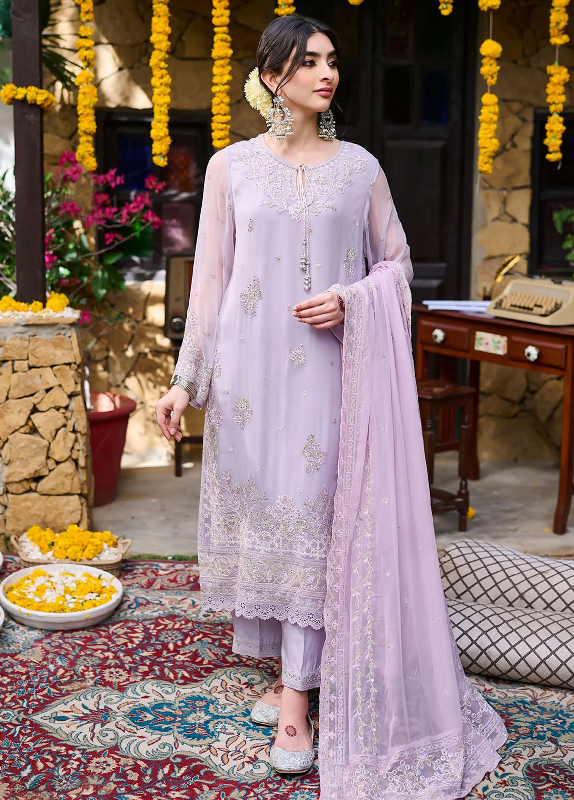 Dhanak Pret Embroidered Chiffon 2 Piece Suit SS24DA-2371 Purple