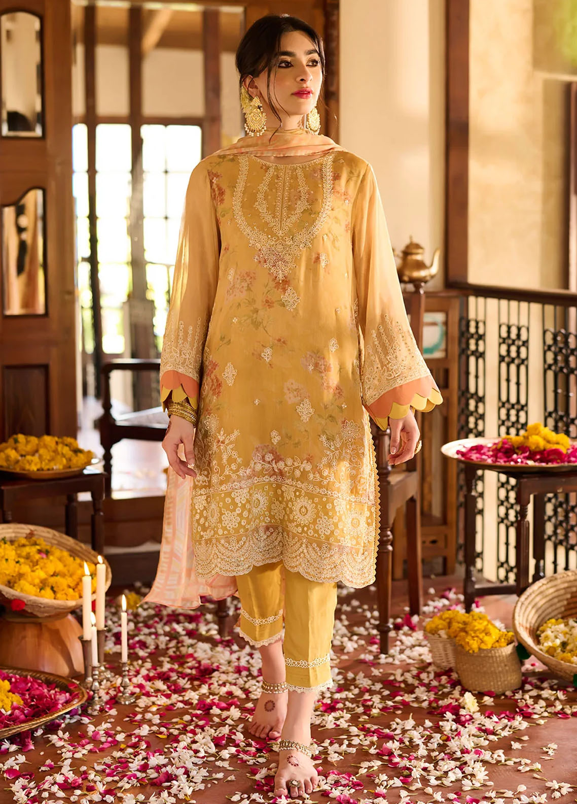 Dhanak Pret Embroidered Chiffon 2 Piece Suit SS24DA-2372 Yellow