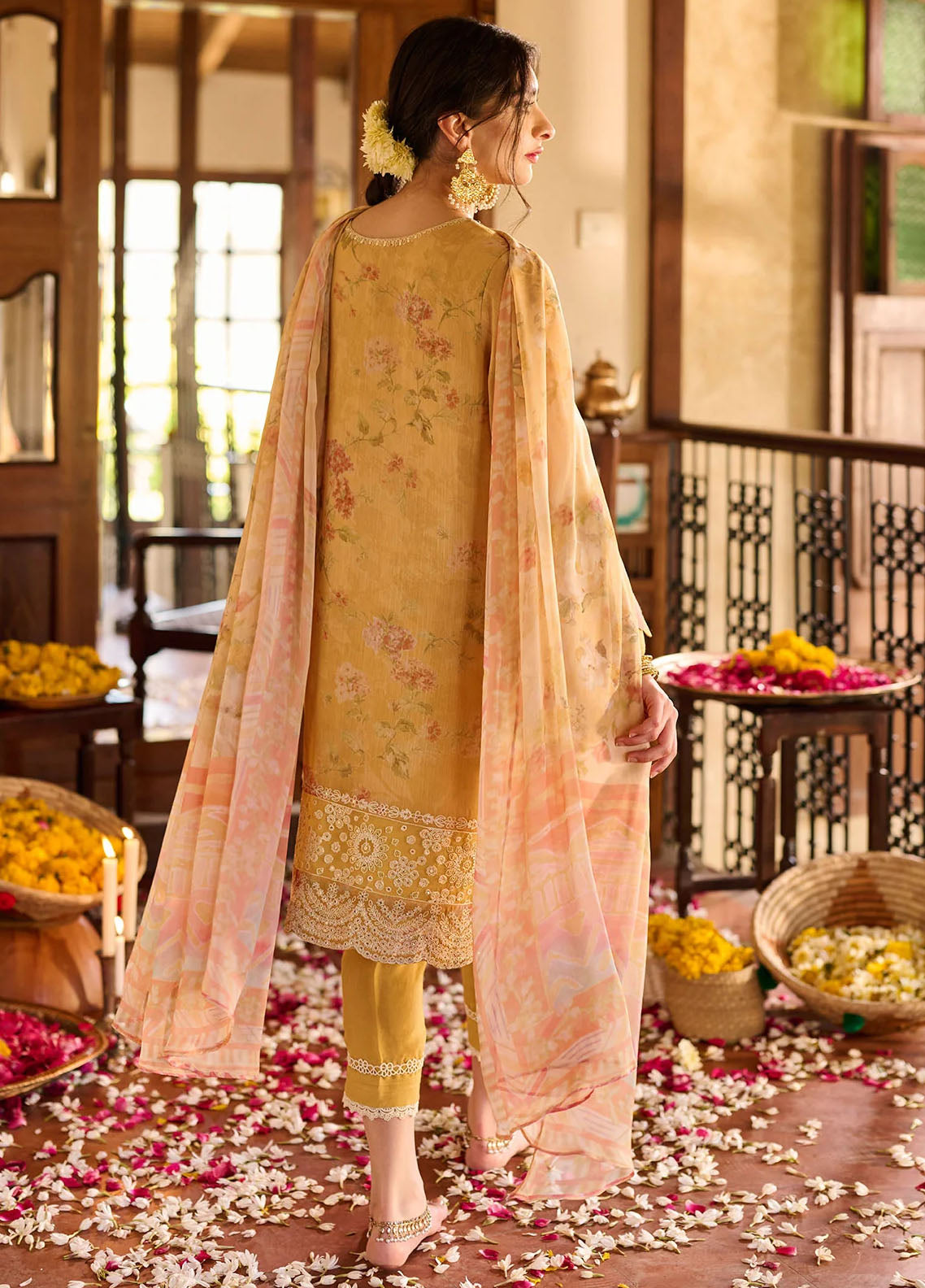 Dhanak Pret Embroidered Chiffon 2 Piece Suit SS24DA-2372 Yellow