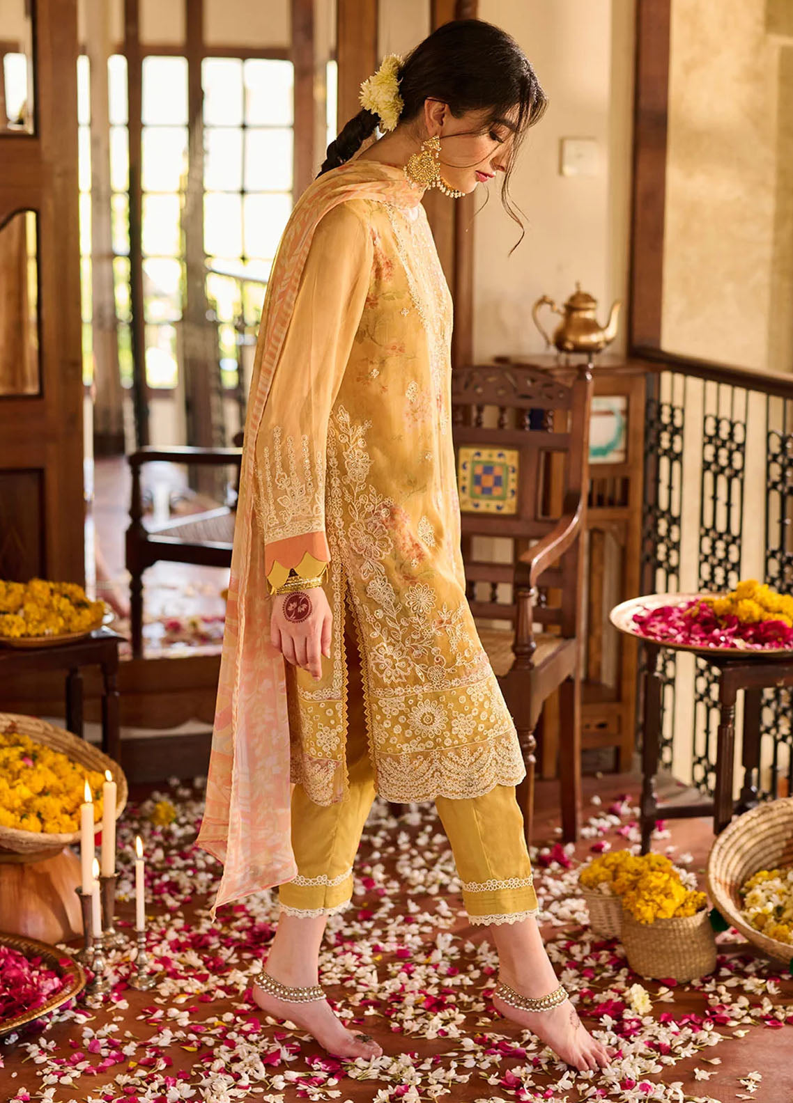 Dhanak Pret Embroidered Chiffon 2 Piece Suit SS24DA-2372 Yellow