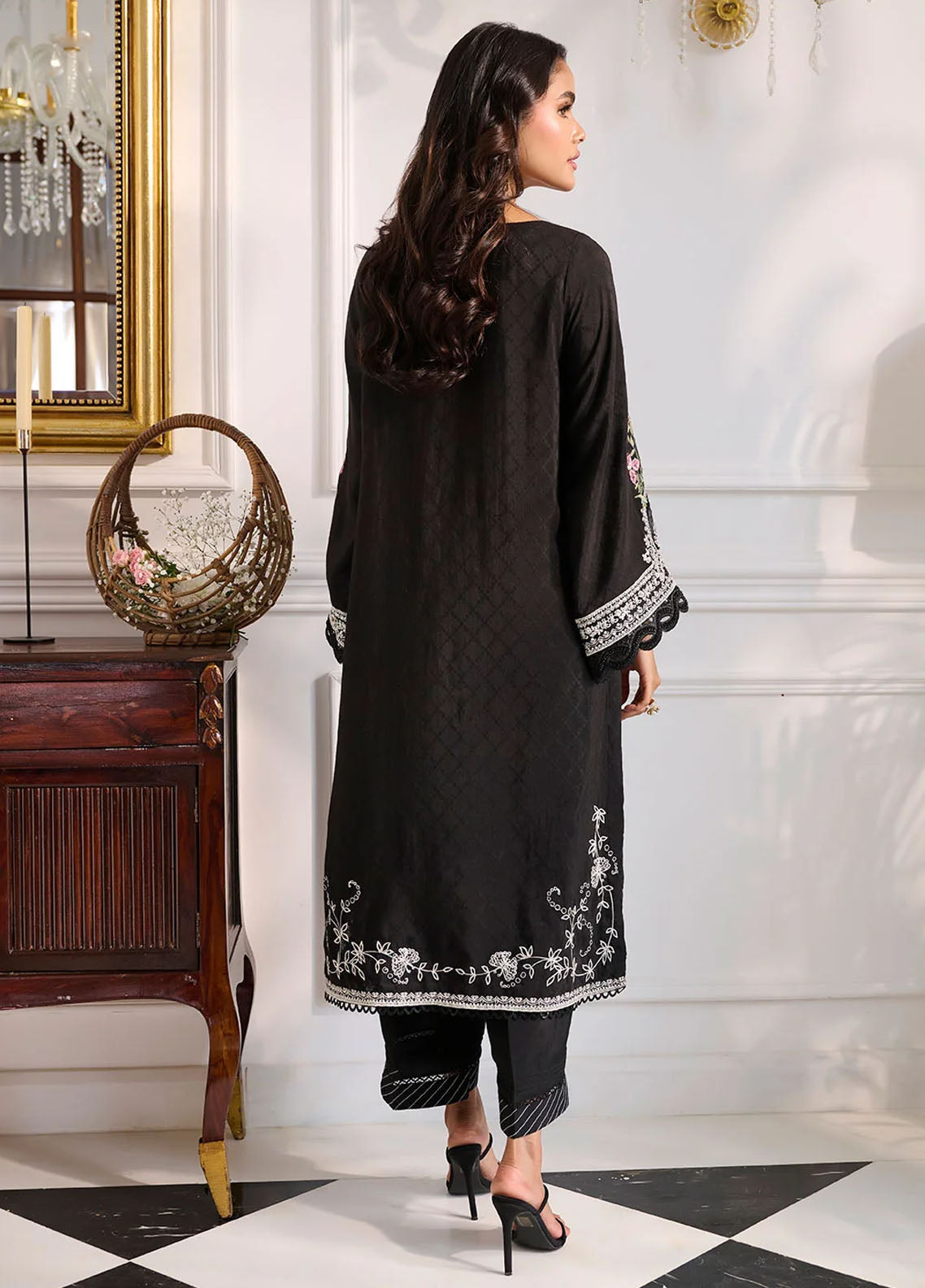 Dhanak Pret Embroidered Cotton Jacquard 2 Piece Suit SS24DA-2377 Black