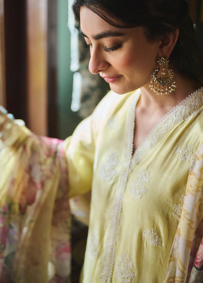 Dhanak Pret Embroidered Cotton Jacquard 2 Piece Suit SS24DA-2389 Lemon Yellow